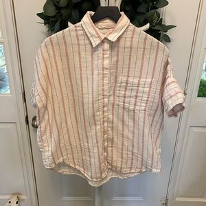 Cosmic Blue Love Pinstripe Brushed Cotton Button Down Shirt SS M